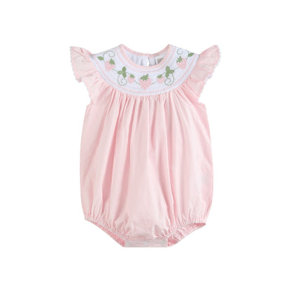Pink Strawberry Vine Smocked Romper
