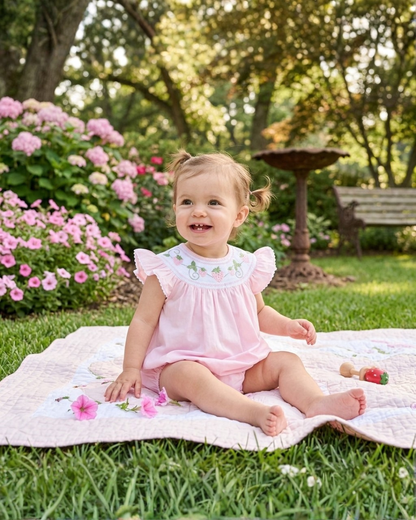 Pink Strawberry Vine Smocked Romper