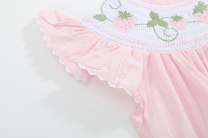 Pink Strawberry Vine Smocked Romper