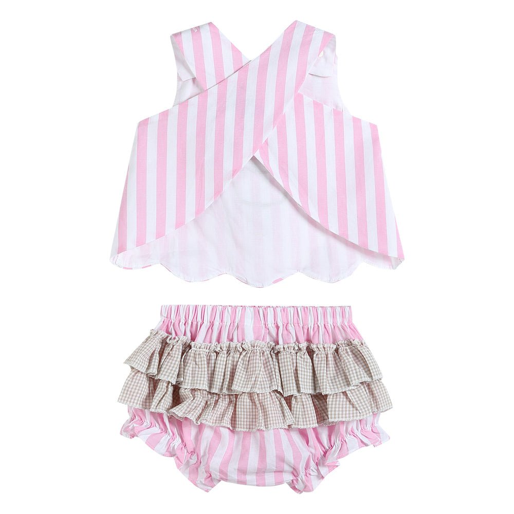 Pink Stripe Cupcake Applique Top &amp; Bloomer Set
