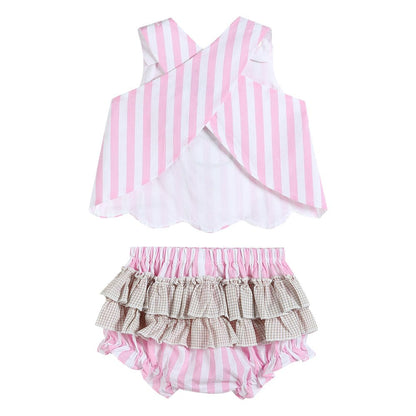 Pink Stripe Cupcake Applique Top &amp; Bloomer Set
