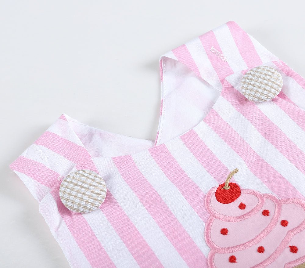 Pink Stripe Cupcake Applique Top &amp; Bloomer Set