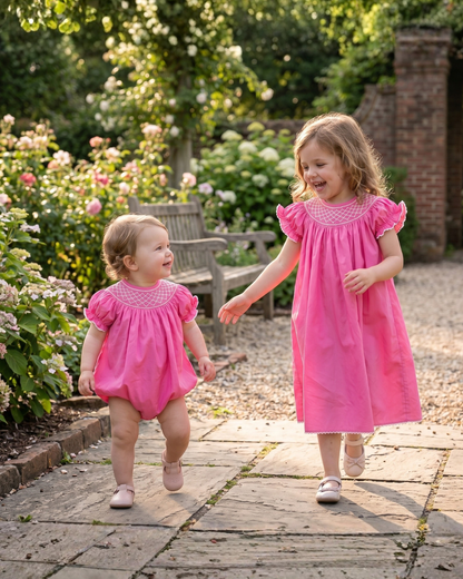 Pink &amp; White Smocked Bubble Romper