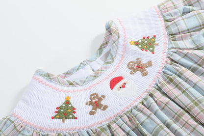 Pinkmas Plaid Christmas Smocked Bubble Romper