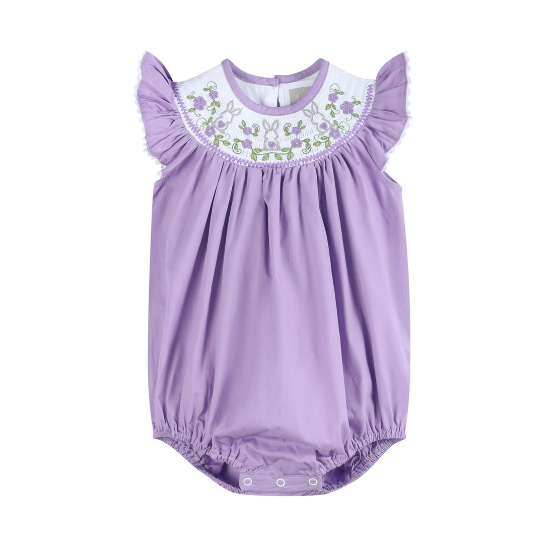 Purple Easter Bunny Smocked Flutter Romper