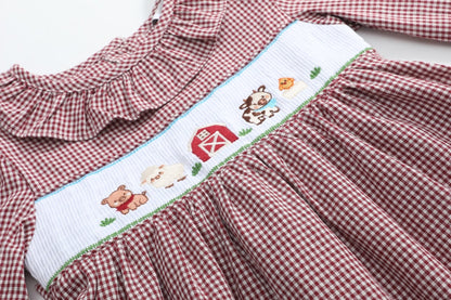 Red and Cream Gingham Farm Smocked Dress