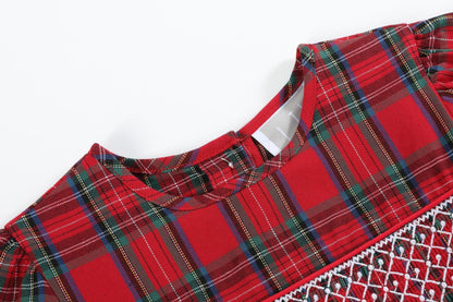Red and Green Christmas Plaid Smocked Dress