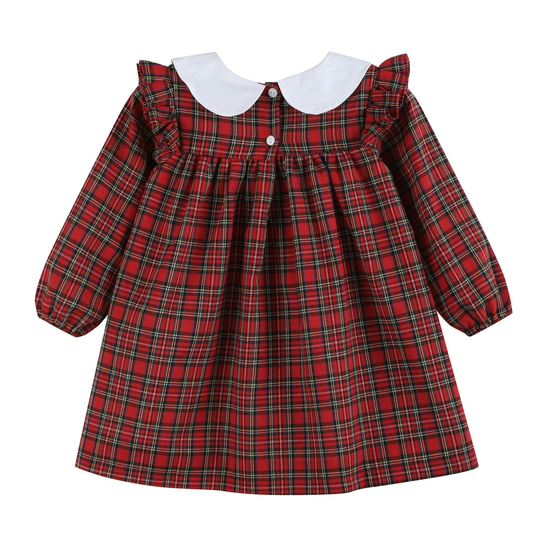 Red Christmas Plaid Colllared Ruffle Dress