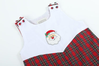 Red Christmas Plaid Santa Yoke Overalls
