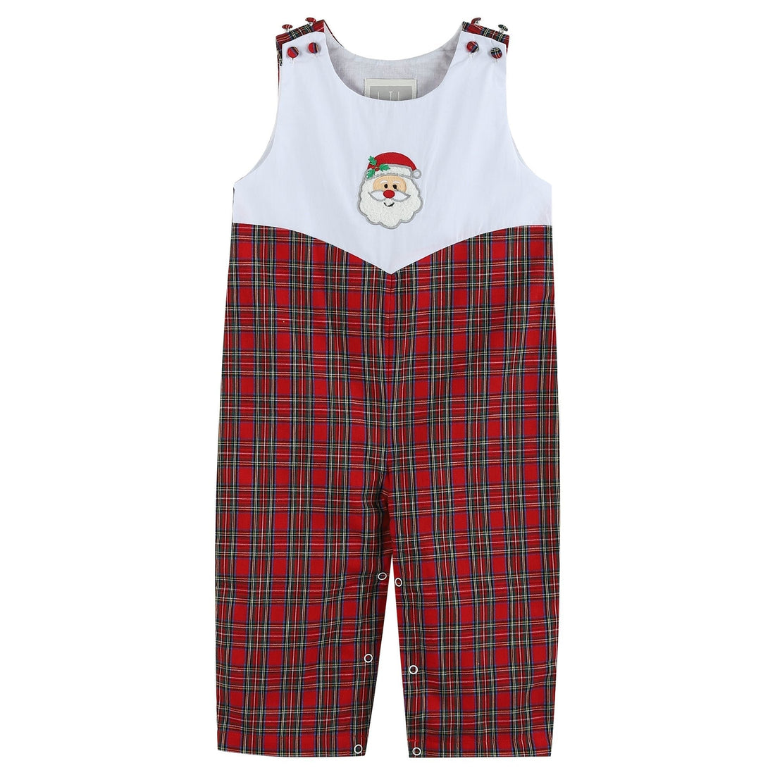 Red Christmas Plaid Santa Yoke Overalls