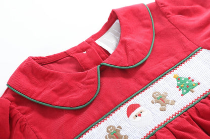 Red Corduroy Christmas Smocked Dress and Bloomers
