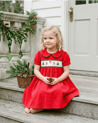 Red Corduroy Christmas Smocked Dress