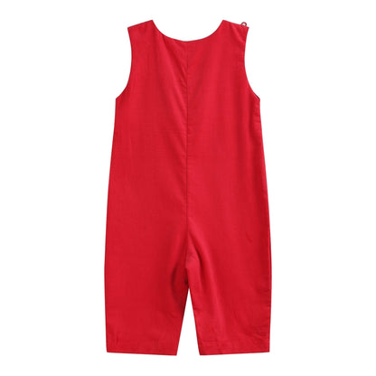 Red Corduroy Mistletoe Smocked Overalls