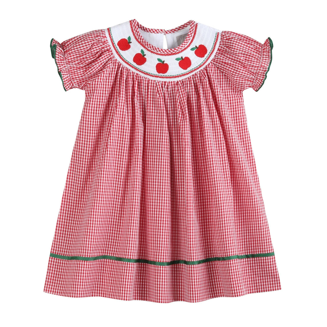 Red Gingham Apple Smocked Bishop Dress