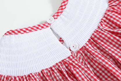 Red Gingham Apple Smocked Bishop Dress