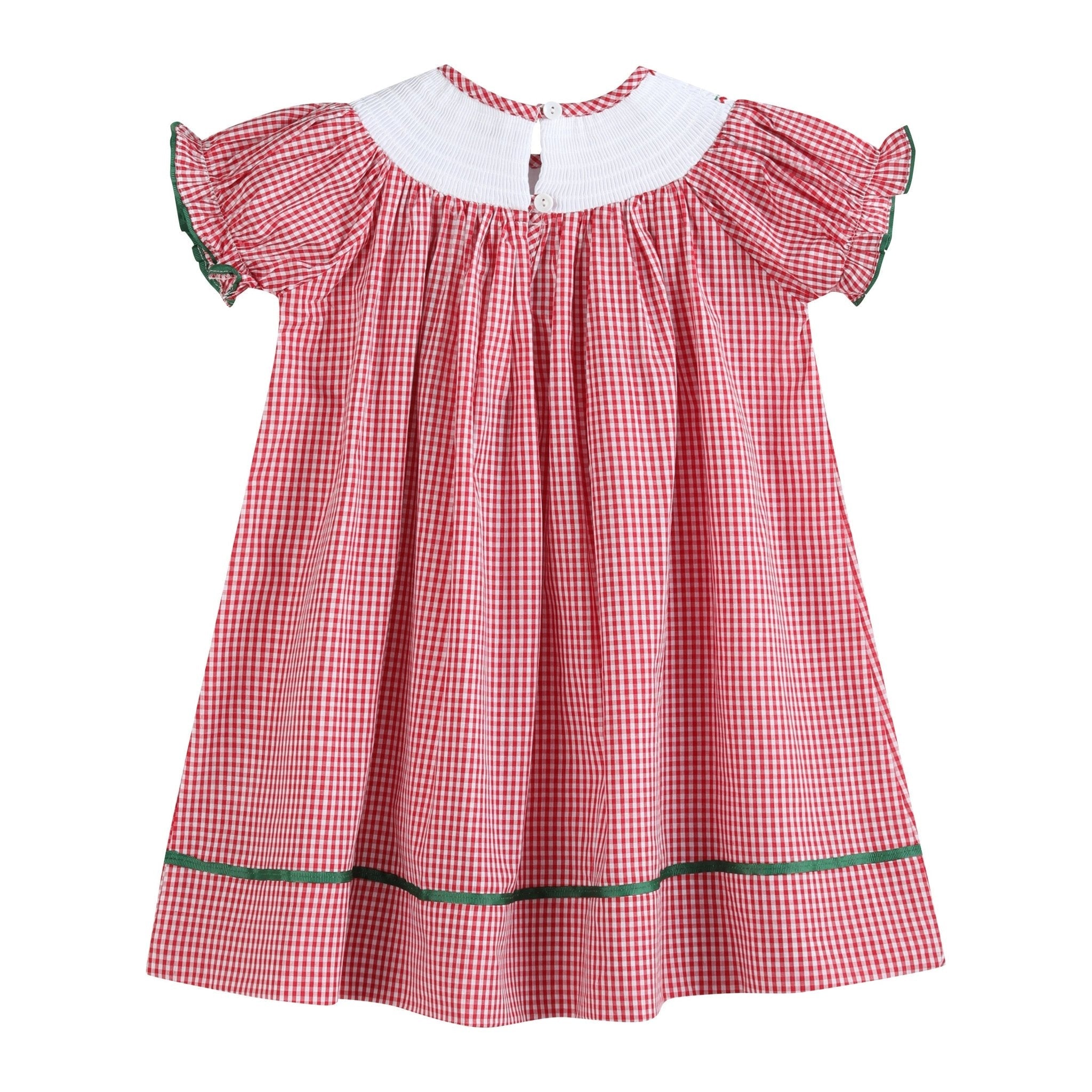 Red Gingham Apple Smocked Bishop Dress