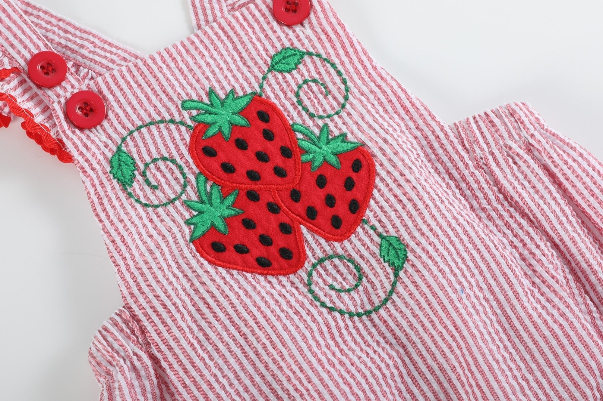 Red Seersucker Strawberry Ruffle Romper