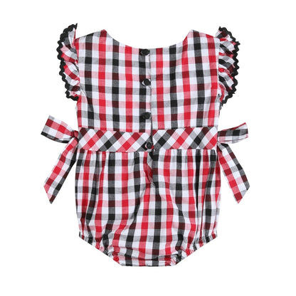 Red and Black Gingham Ruffle Bow Romper