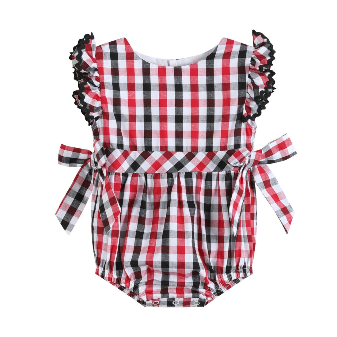 Red and Black Gingham Ruffle Bow Romper