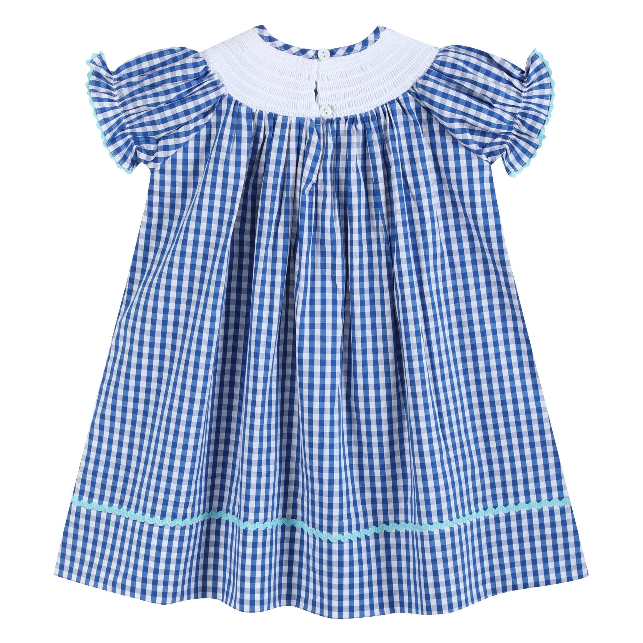 Royal Blue Gingham School Smocked Bishop Dress