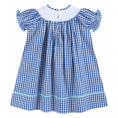 Royal Blue Gingham School Smocked Bishop Dress