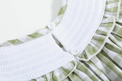 Sage Green Gingham Pumpkin Smocked Bishop Dress