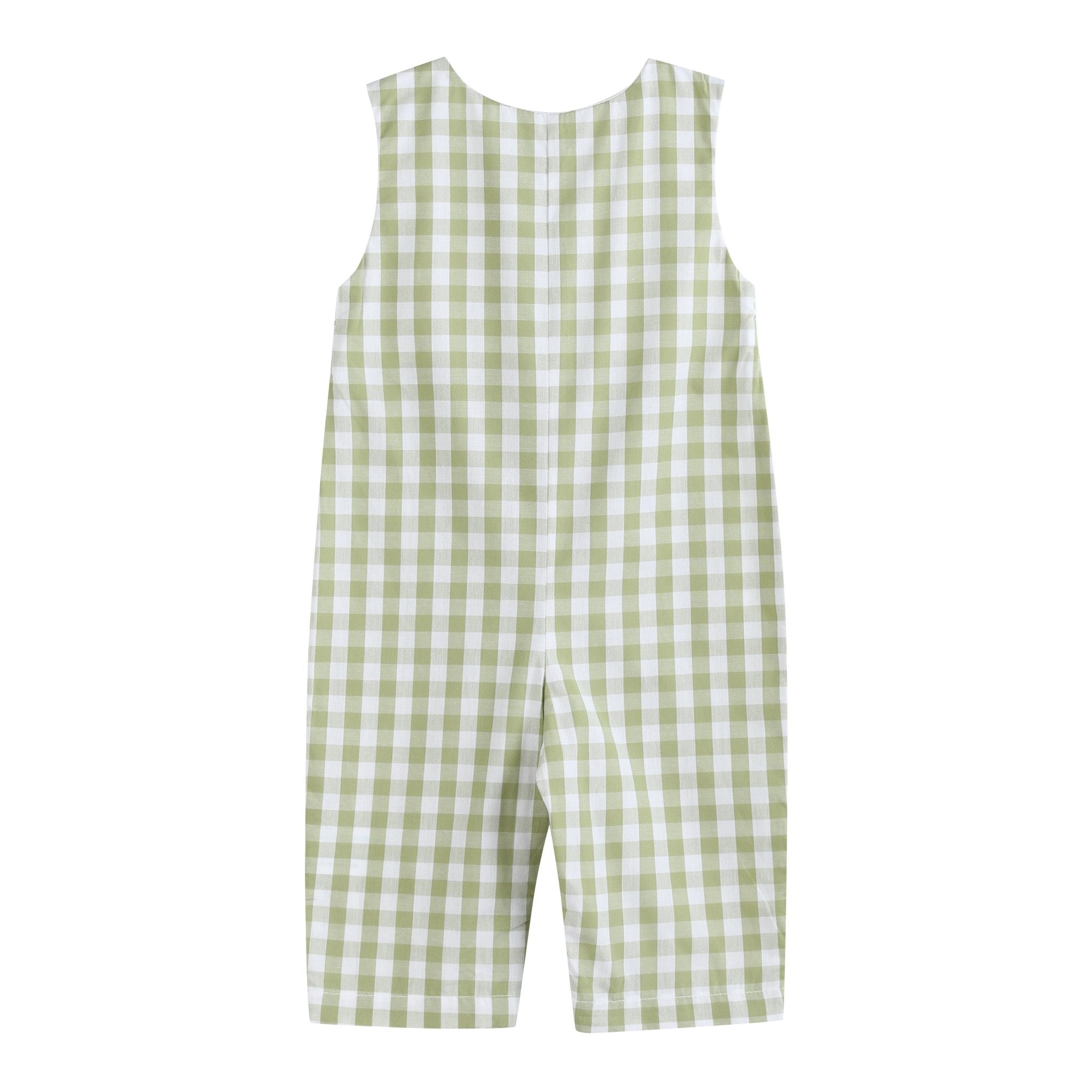 Sage Green Gingham Pumpkin Smocked Overalls