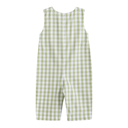 Sage Green Gingham Pumpkin Smocked Overalls