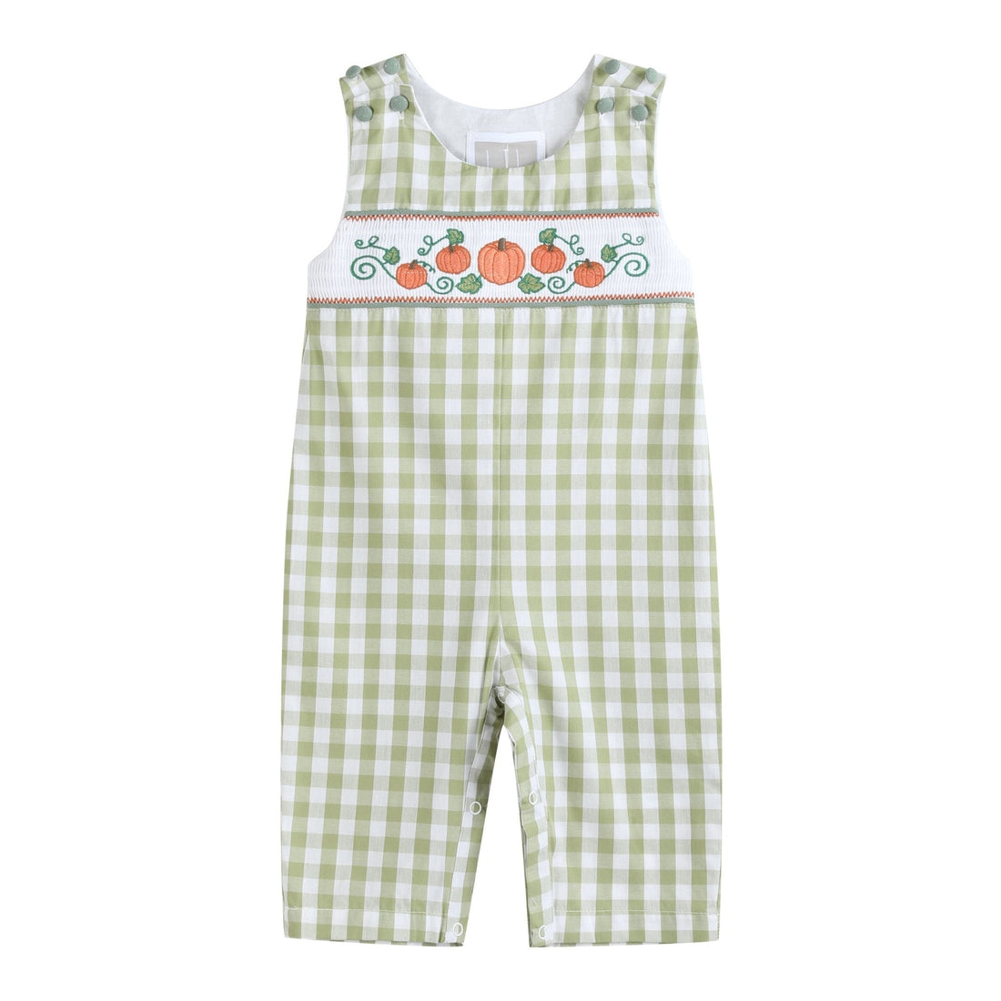 Sage Green Gingham Pumpkin Smocked Overalls