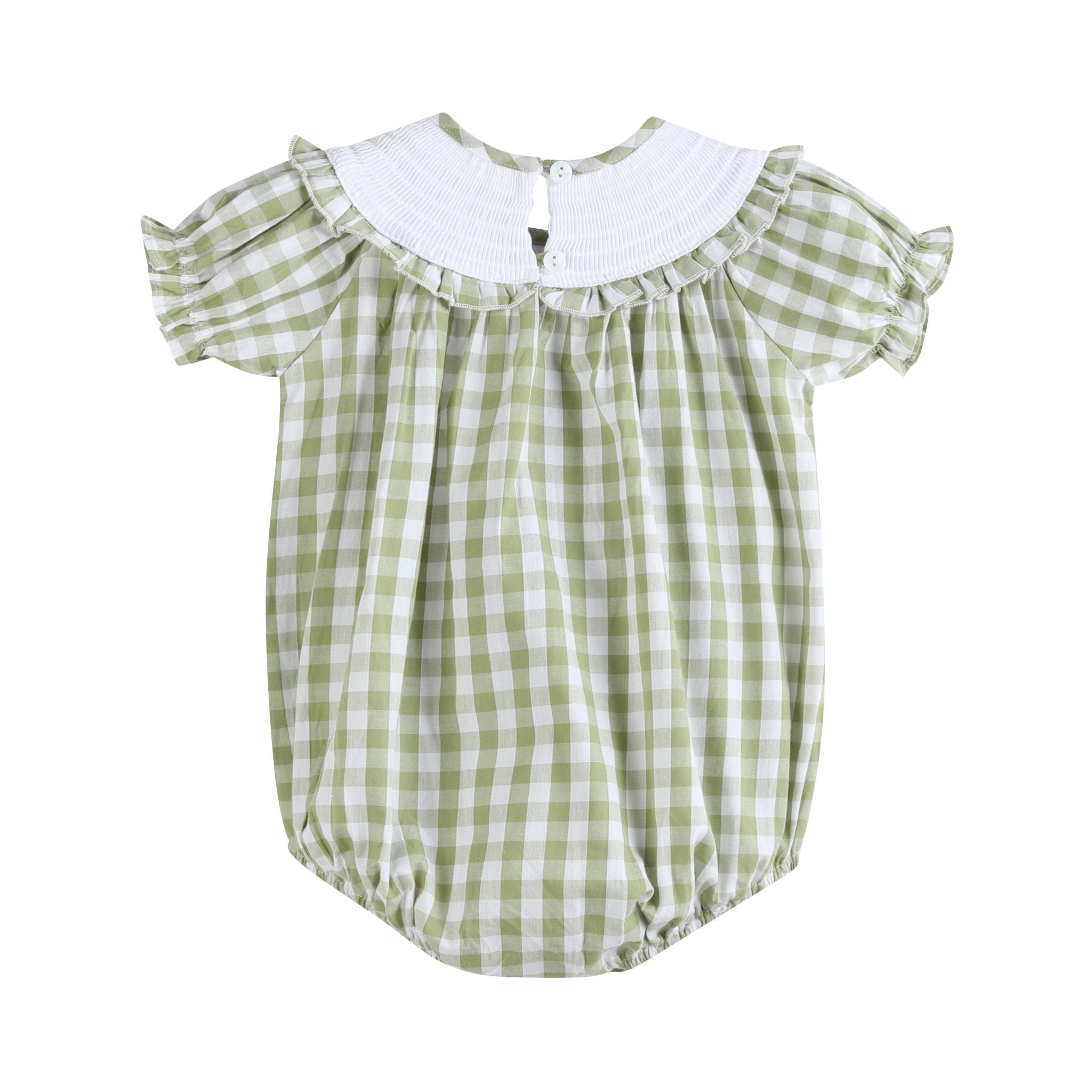 Sage Green Gingham Pumpkin Smocked Romper