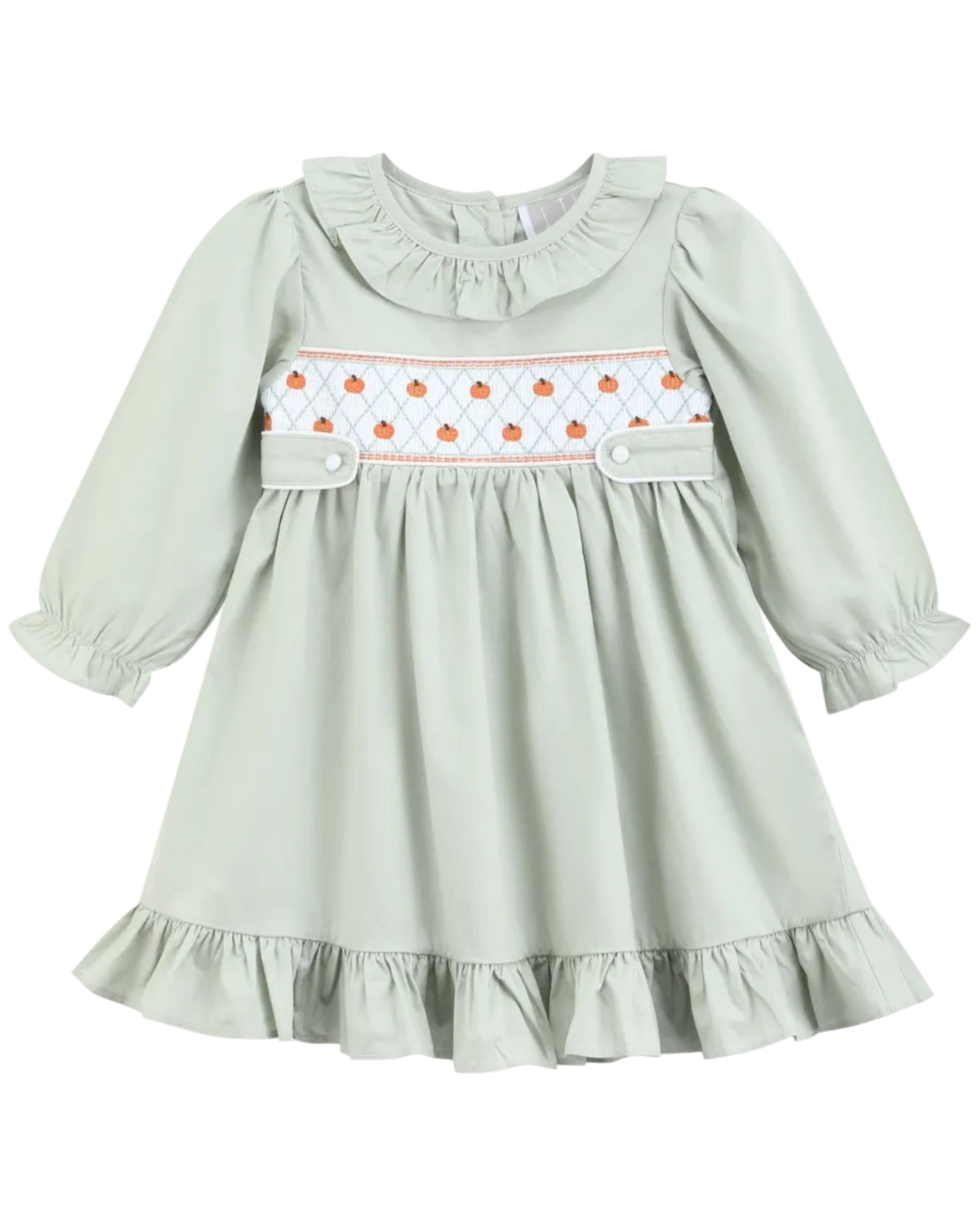 Sage Green Pumpkin Smocked Ruffle Dress
