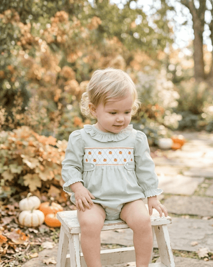 Sage Green Pumpkin Smocked Ruffle Bubble Romper