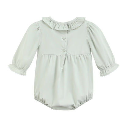 Sage Green Pumpkin Smocked Ruffle Bubble Romper