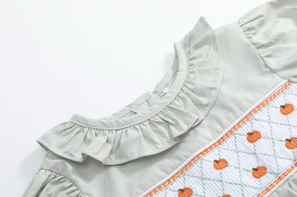 Sage Green Pumpkin Smocked Ruffle Bubble Romper