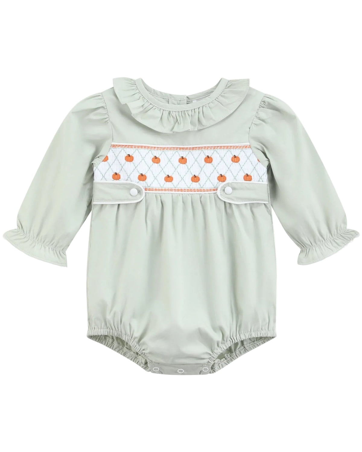 Sage Green Pumpkin Smocked Ruffle Bubble Romper