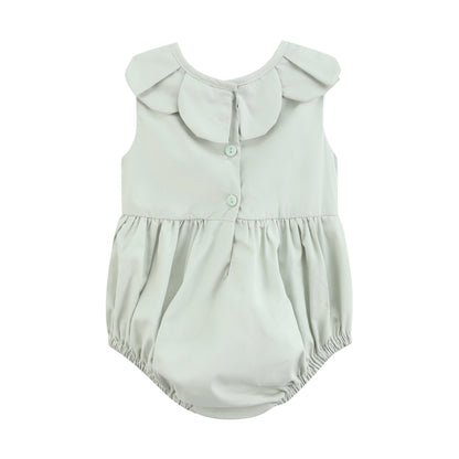 Sage Green Puppy Dog Petal Smocked Bubble Romper