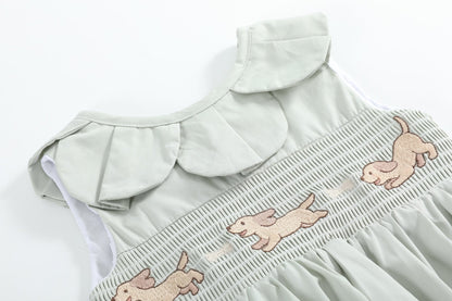 Sage Green Puppy Dog Petal Smocked Bubble Romper
