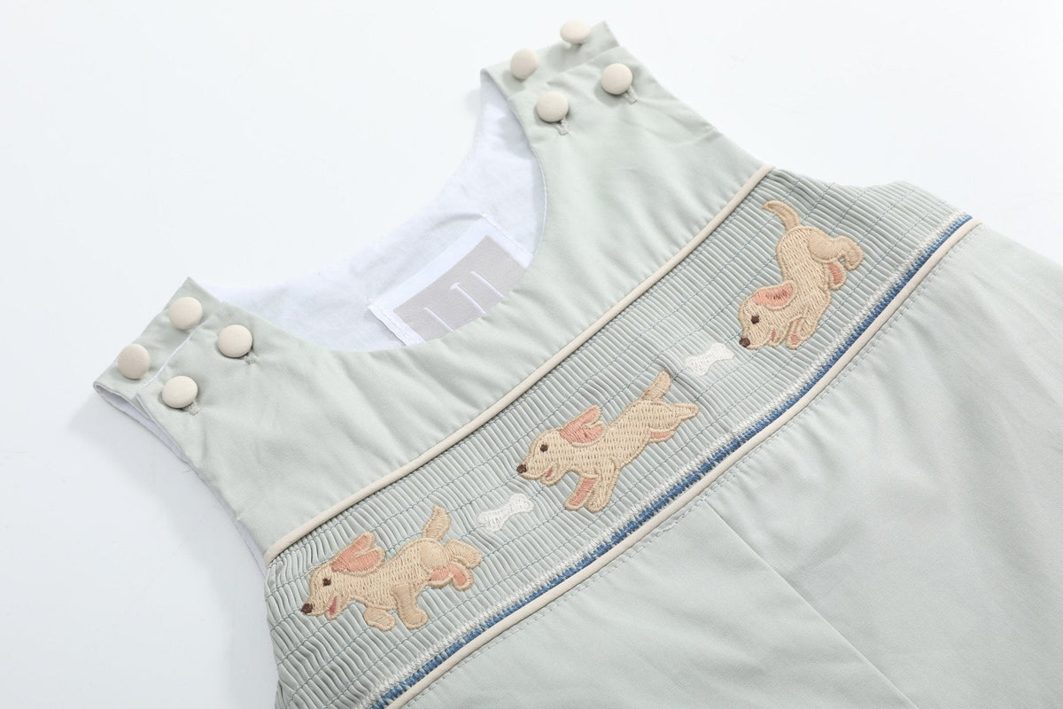 Sage Green Puppy Dog Smocked Longall