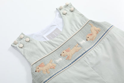 Sage Green Puppy Dog Smocked Longall