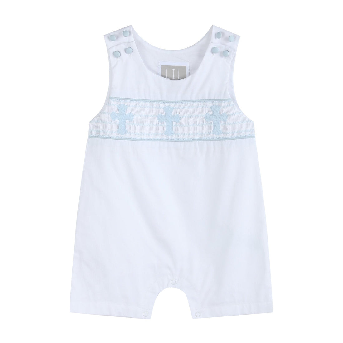White and Blue Holy Smocked Overalls