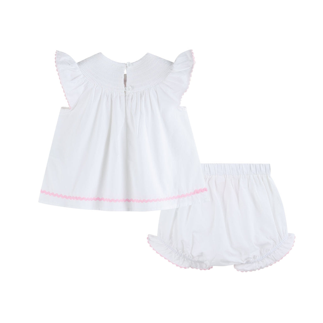 White and Pink Cross Smocked Dress and Bloomer Set