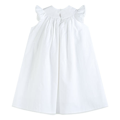 White and Pink Crosses Smocked Bishop Dress