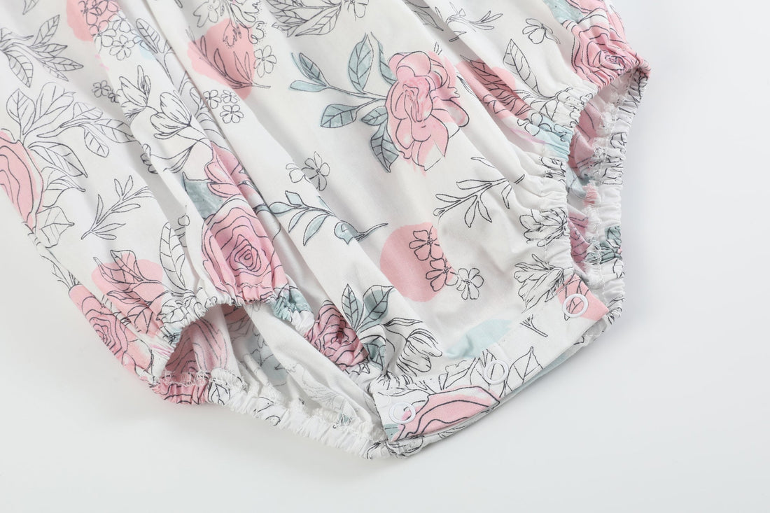 White and Pink Floral Smocked Flutter Romper