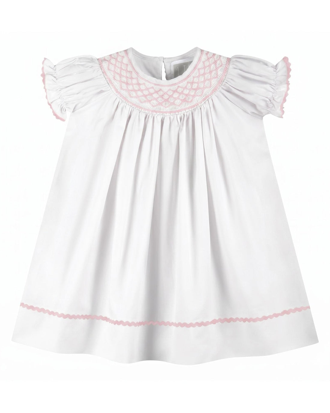 White and Pink Smocked Bishop Dress