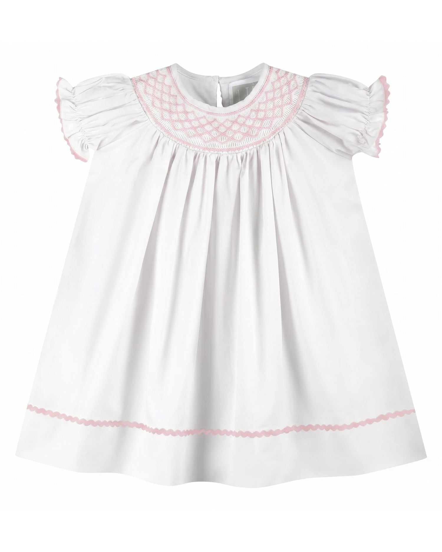 White and Pink Smocked Bishop Dress