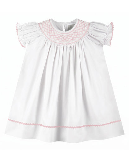 White and Pink Smocked Bishop Dress
