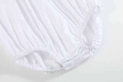 White Collared Button Romper with Bonnet