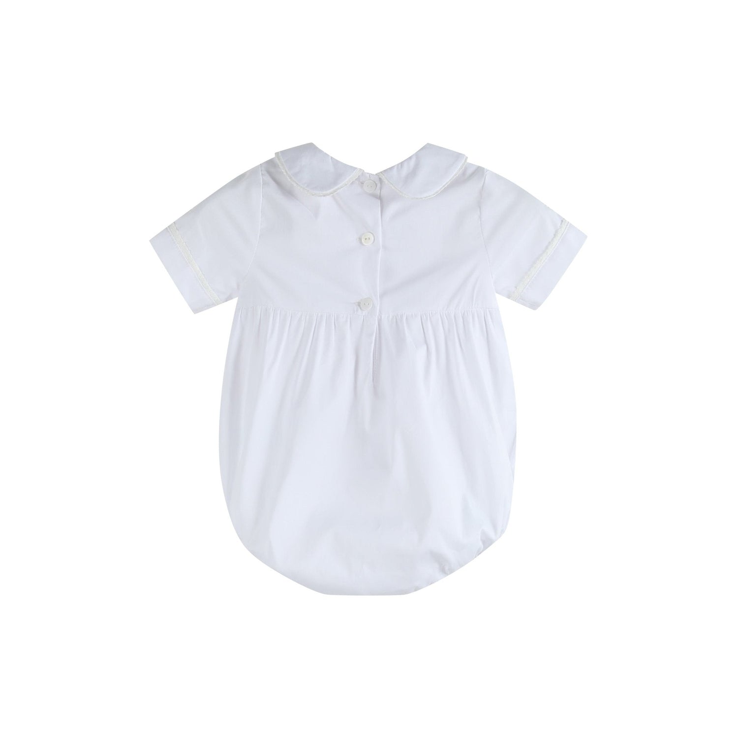 White Collared Button Romper with Bonnet