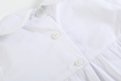 White Collared Button Romper with Bonnet