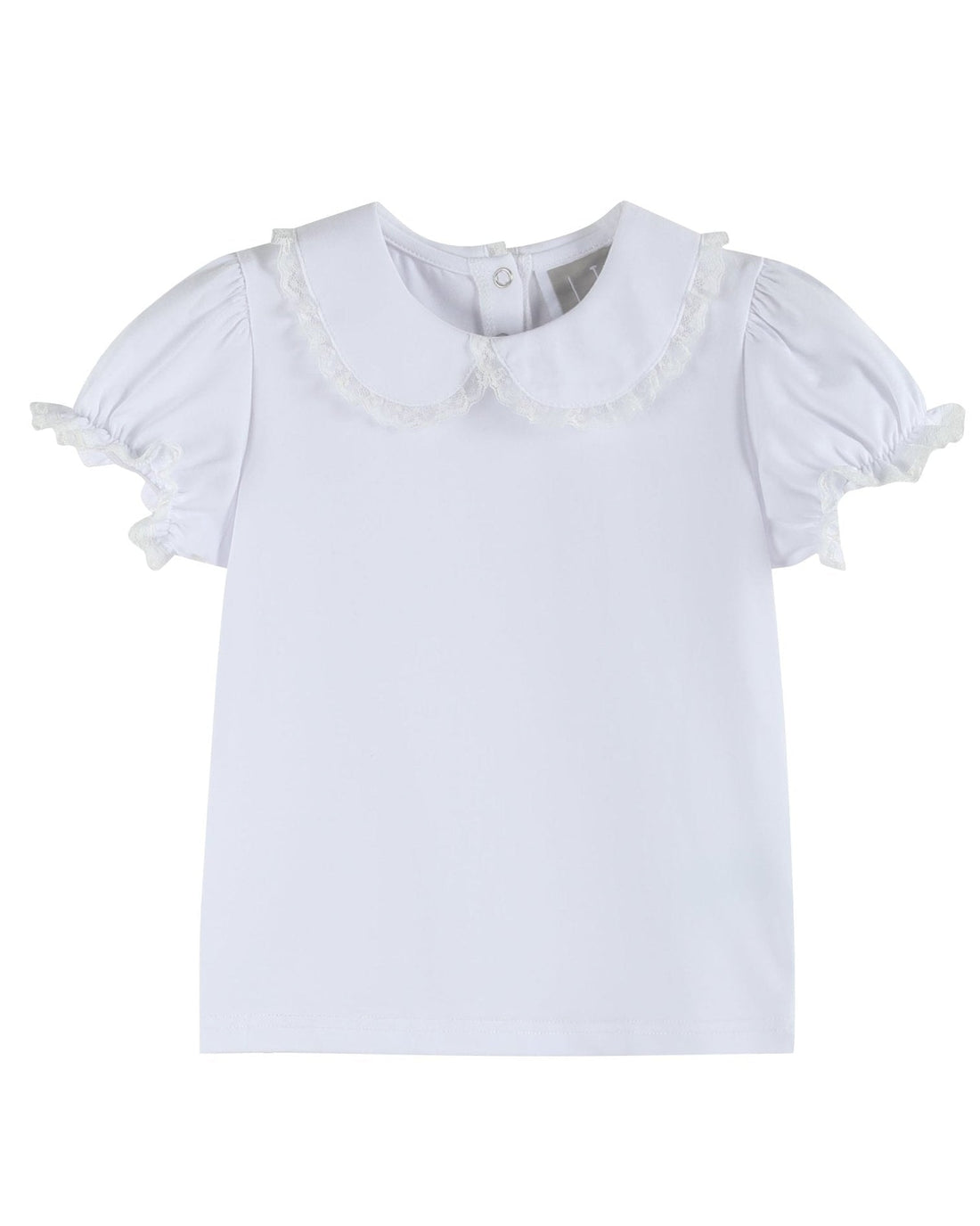 White Lace Collared Girls Short Bubble Sleeve Top